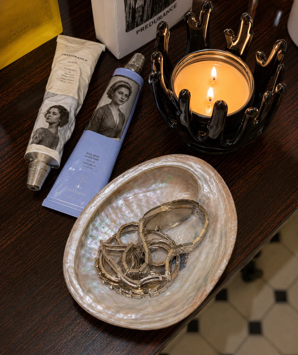 StillAura Glass Lotus Candle Holder: elegant clear glass candlestick, a beautiful home fragrance accessory.