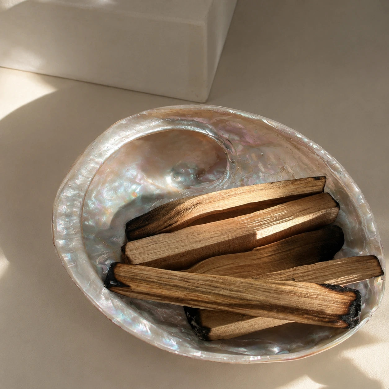 StillAura Red Abalone Shell Ritual Bowl, a vibrant red home decor ornament and spiritual accessory.