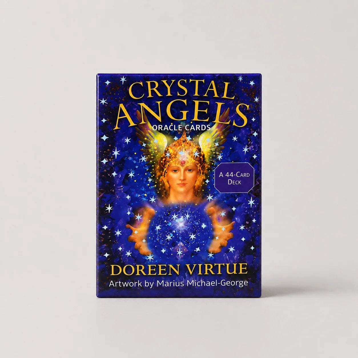 Moonveil Crystal Angels Oracle Cards: 44-card divination deck featuring beautiful angel art on display.