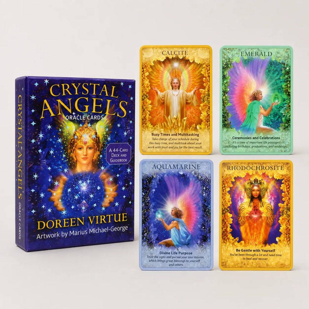 Moonveil Crystal Angels Oracle Cards, a 44-card divination deck featuring beautiful angel artwork, with multiple card...