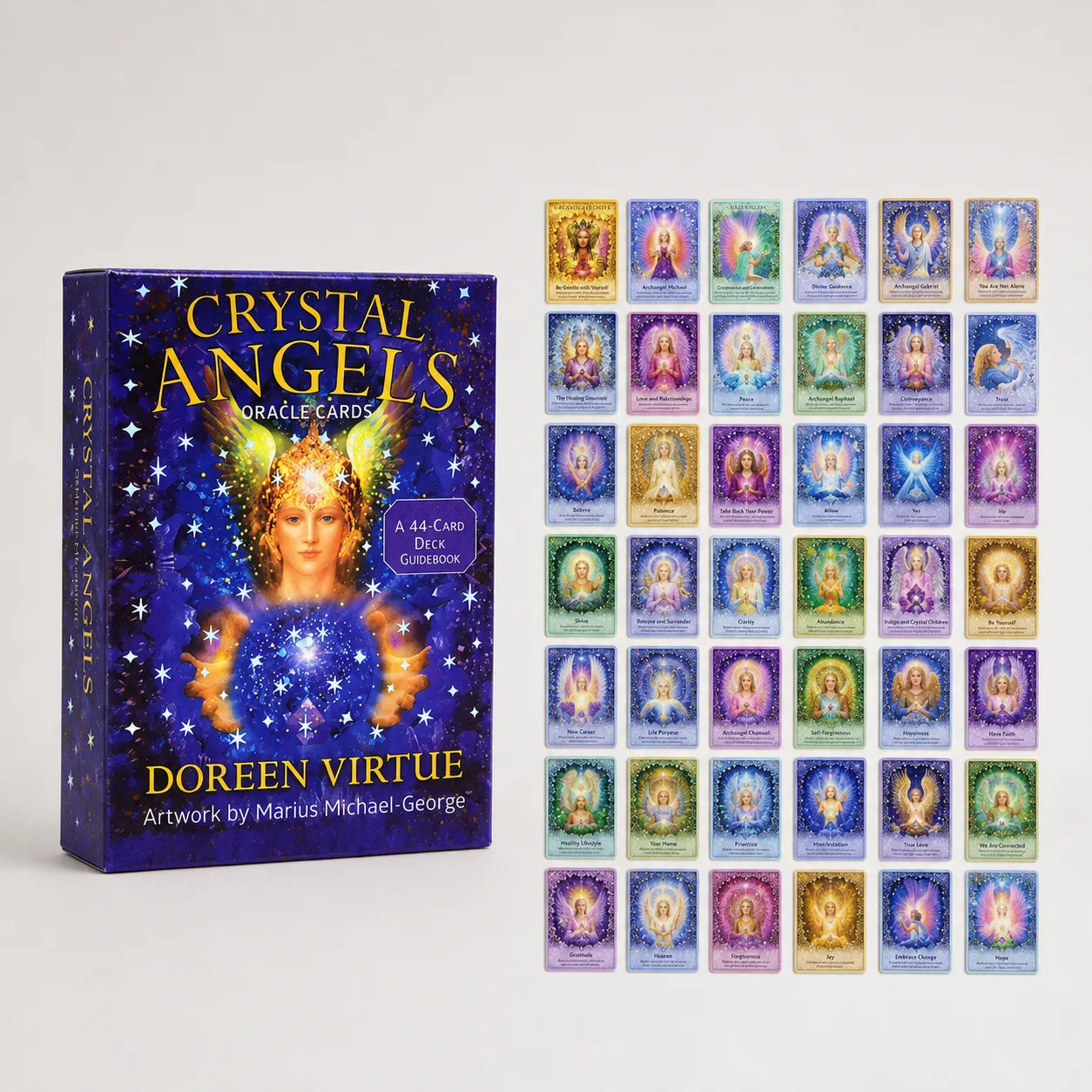 Moonveil Crystal Angels Oracle Cards; a full 44-card angel oracle deck for divination, featuring intricate crystal an...