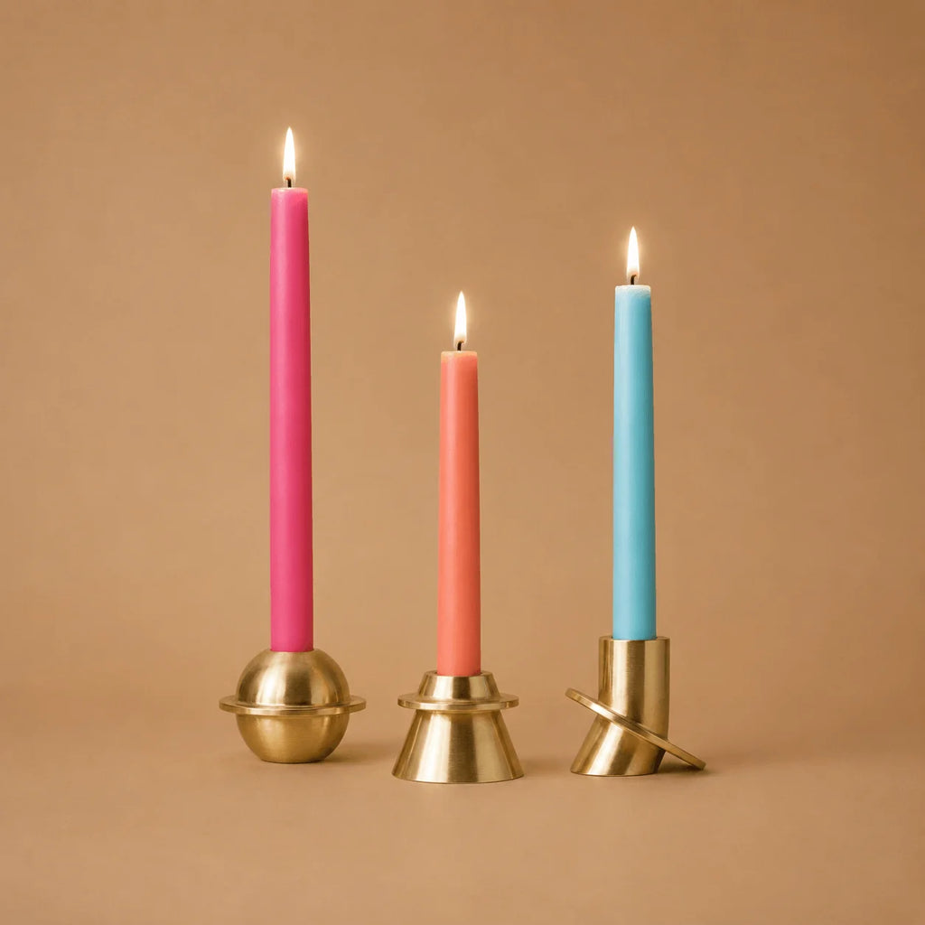 StillAura copper geometric candle holder, a modern table decoration and candlestick ornament.