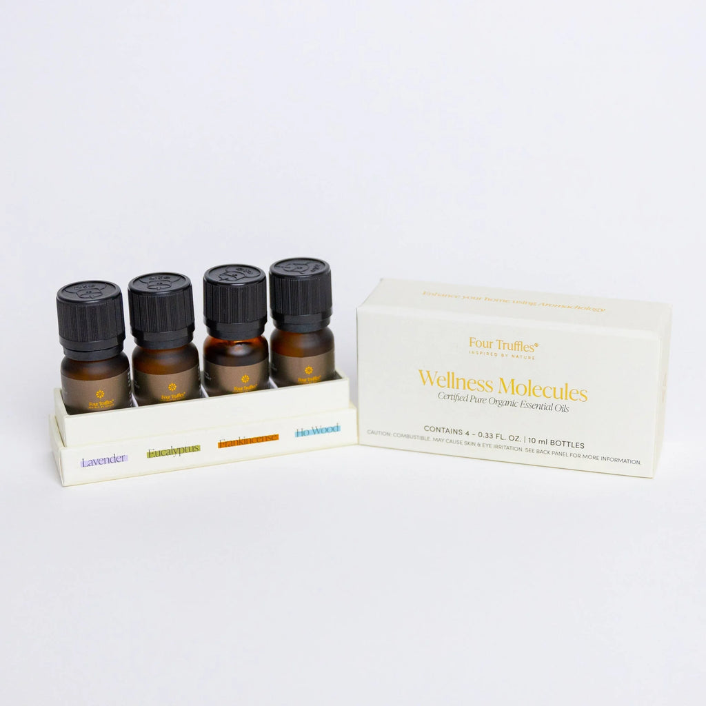 Four Truffles Wellness Molecules Essential Oil Set 0.33oz bottles front view