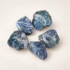 LumaStone natural blue fluorite rough stones, representative grouping; 100 g pack count varies