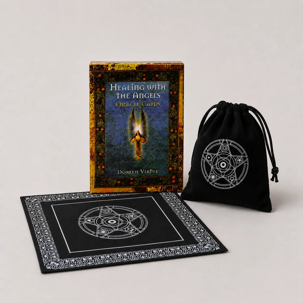 Moonveil Angels Oracle Cards, a vibrant divination card deck for Healing With the Angels, made of coated paper.