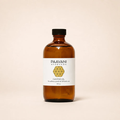 Paavani Ayurveda Castor Oil 8oz amber glass bottle front view