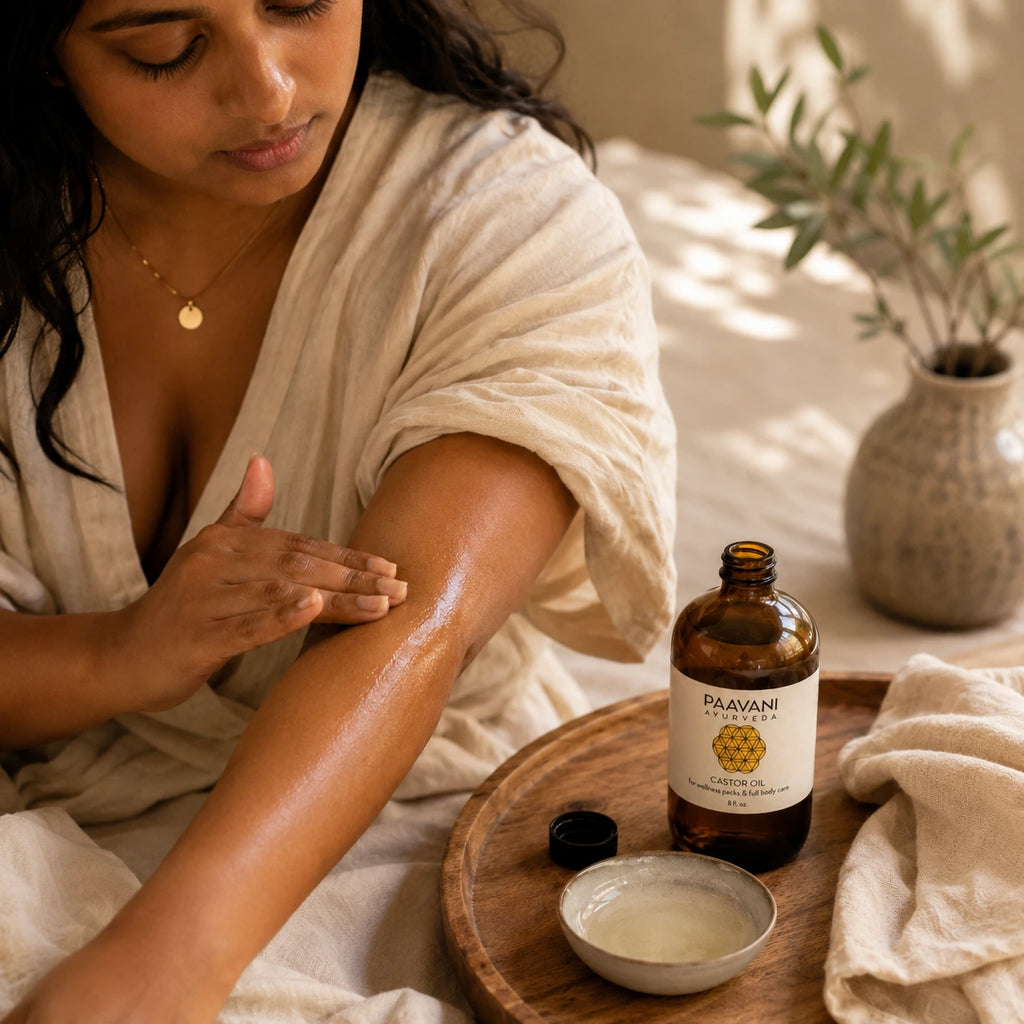 Paavani Ayurveda Castor Oil product packaging and labeling
