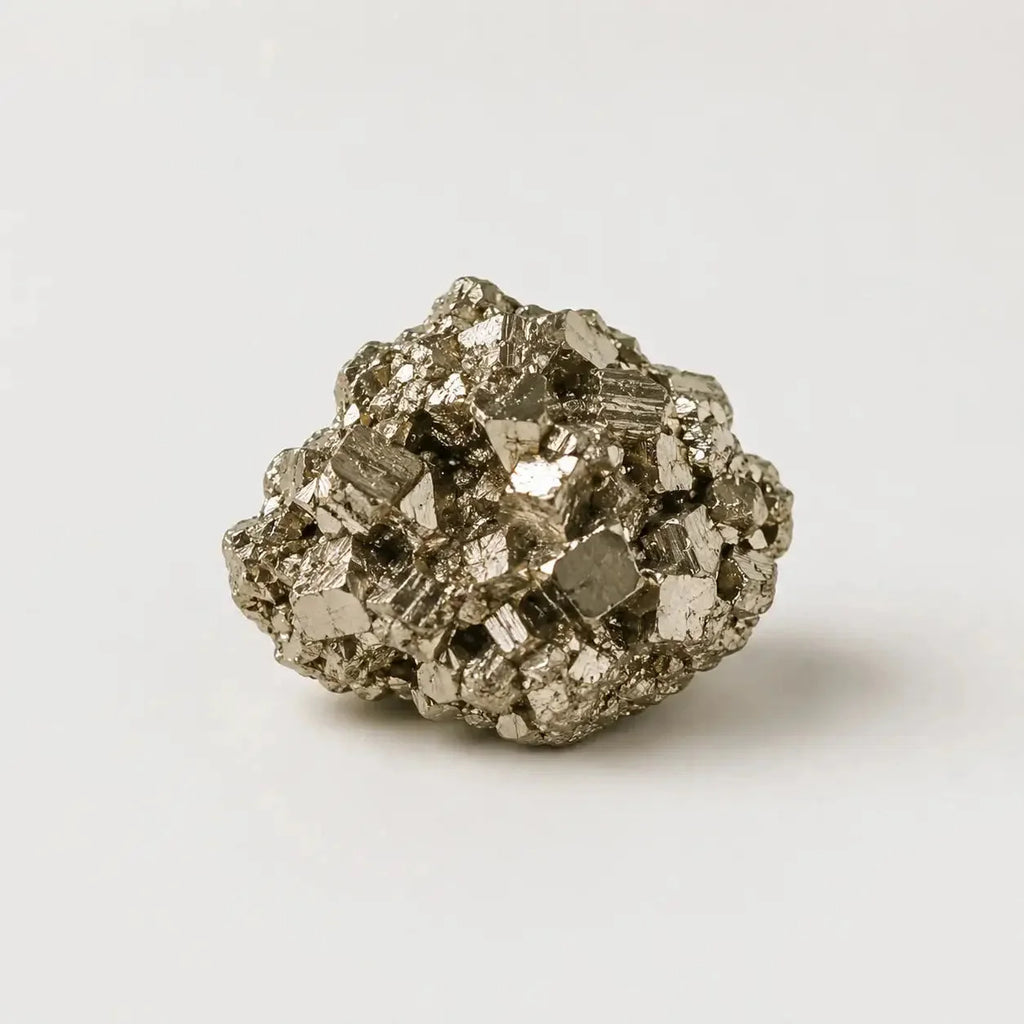 LumaStone raw natural pyrite stone ornament, a sparkling metallic gold crystal raw stone decorative object.