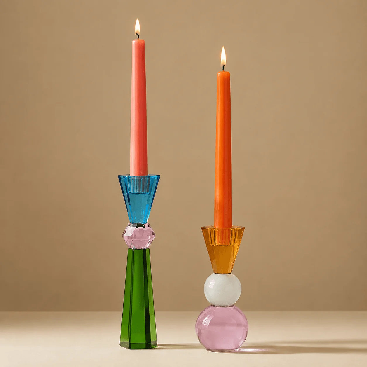 StillAura crystal multicolored candle holder for European candle decor, a vibrant block cup design.