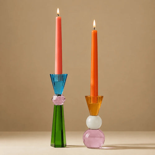 StillAura crystal multicolored candle holder for European candle decor, a vibrant block cup design.
