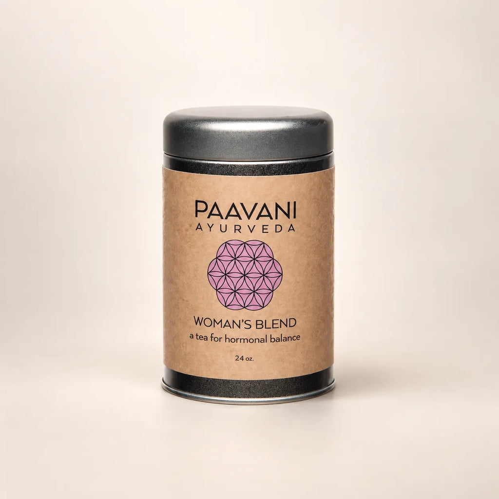 Paavani Ayurveda Women’s Blend herbal tea tin