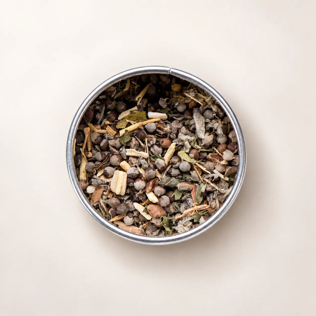 Paavani Ayurveda Women’s Blend loose-leaf herbal tea viewed from above