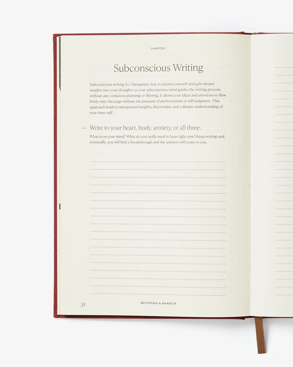 Internal pages of Becoming a Warrior Journal showing spacious design
