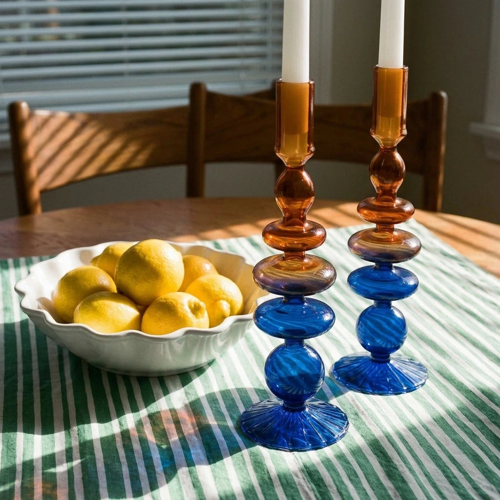 StillAura airbrushed glass candle holder, featuring a sleek, minimalist design, perfect decorative candle accessory.