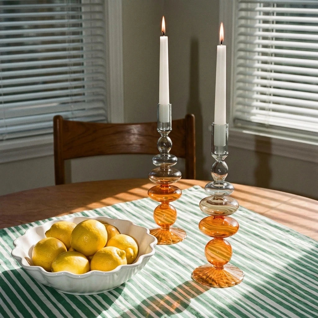 StillAura airbrushed glass candle holder, a minimalist decorative accessory for home decor.