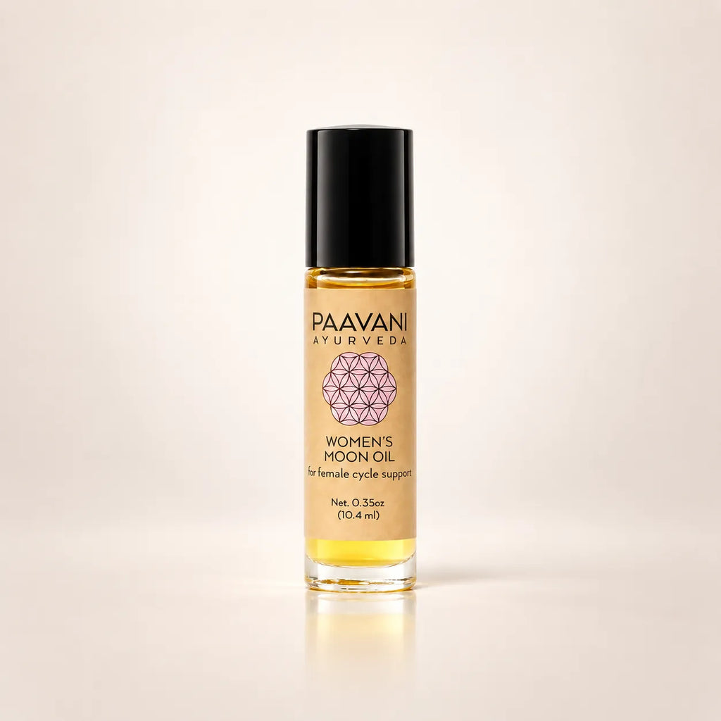 Paavani Ayurveda Women’s Moon Oil glass roll-on bottle