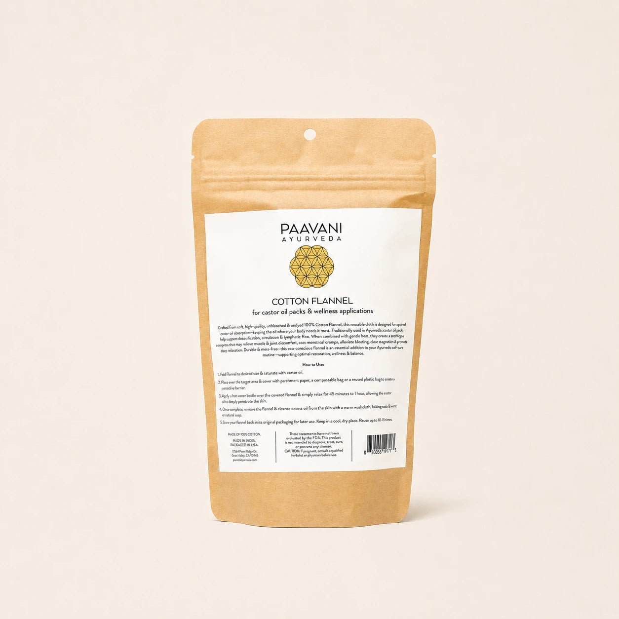 Paavani Ayurveda Organic Cotton Flannel folded for castor oil pack rituals