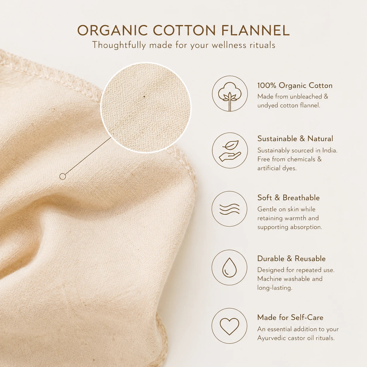 Infographic showing benefits of the Paavani Ayurveda Cotton Flannel
