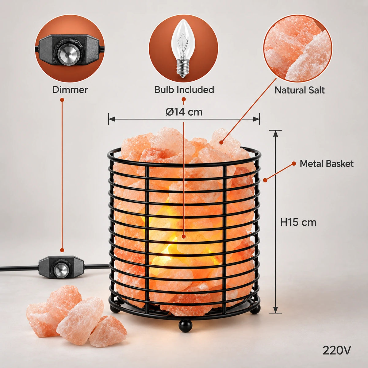 LumaStone Himalayan salt lamp with iron art cylinder, a unique cylindrical crystal lamp for home decor.