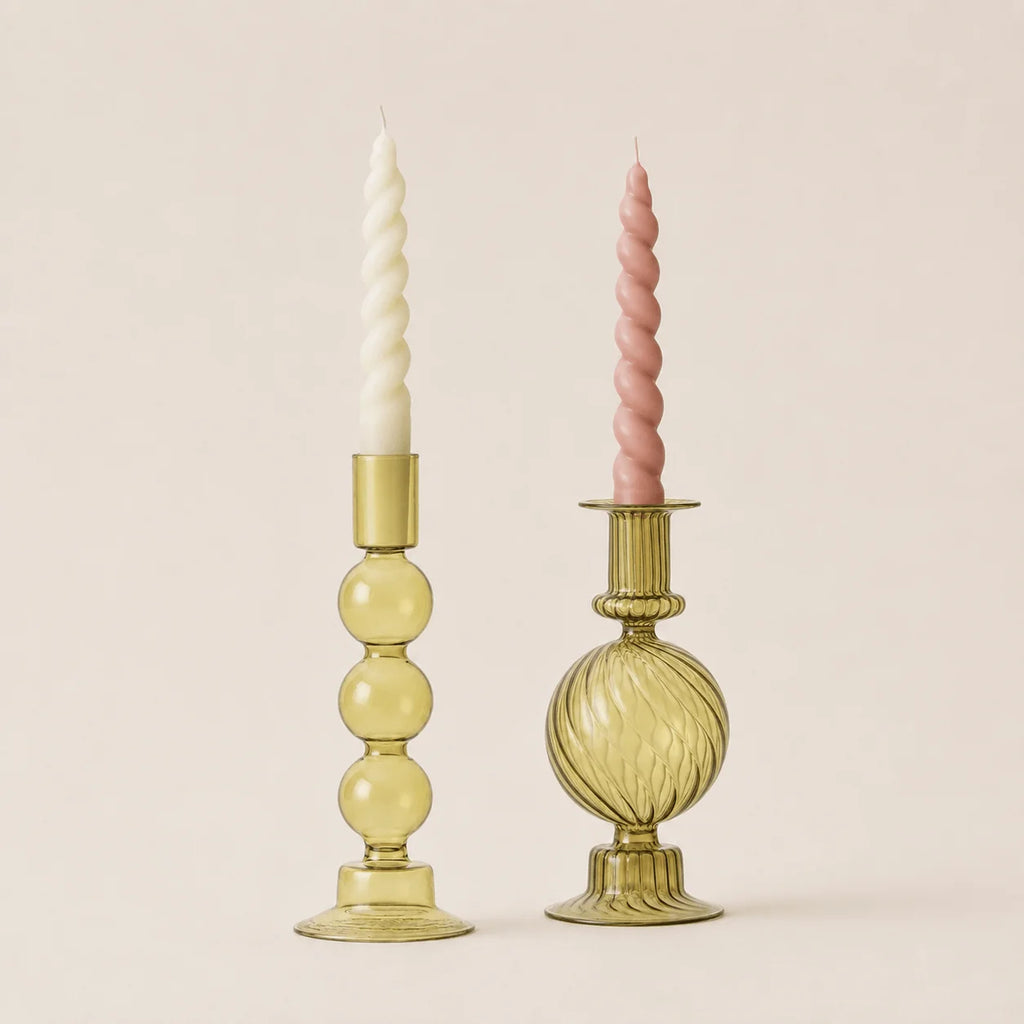 StillAura crystal multicolored candle holders, European block cup candle decor on white surface.