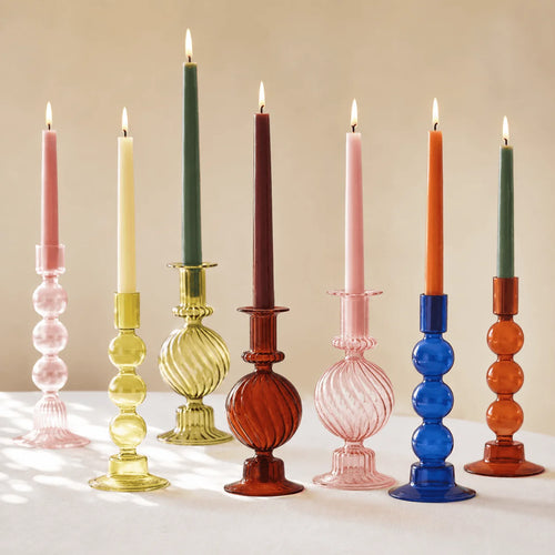 StillAura borosilicate glass candle holder, a clear decorative glass candlestick perfect for home decor.