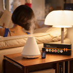 Aromatherapy Oil diffuser and lavender oil set in a cozy home setting