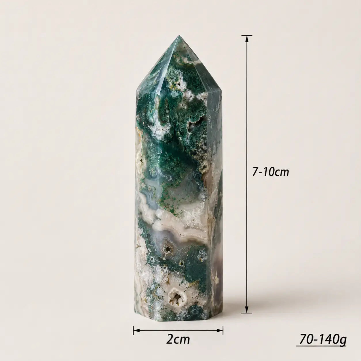 LumaStone green water grass agate crystal column with natural patterns, a perfect decorative object for home decor.