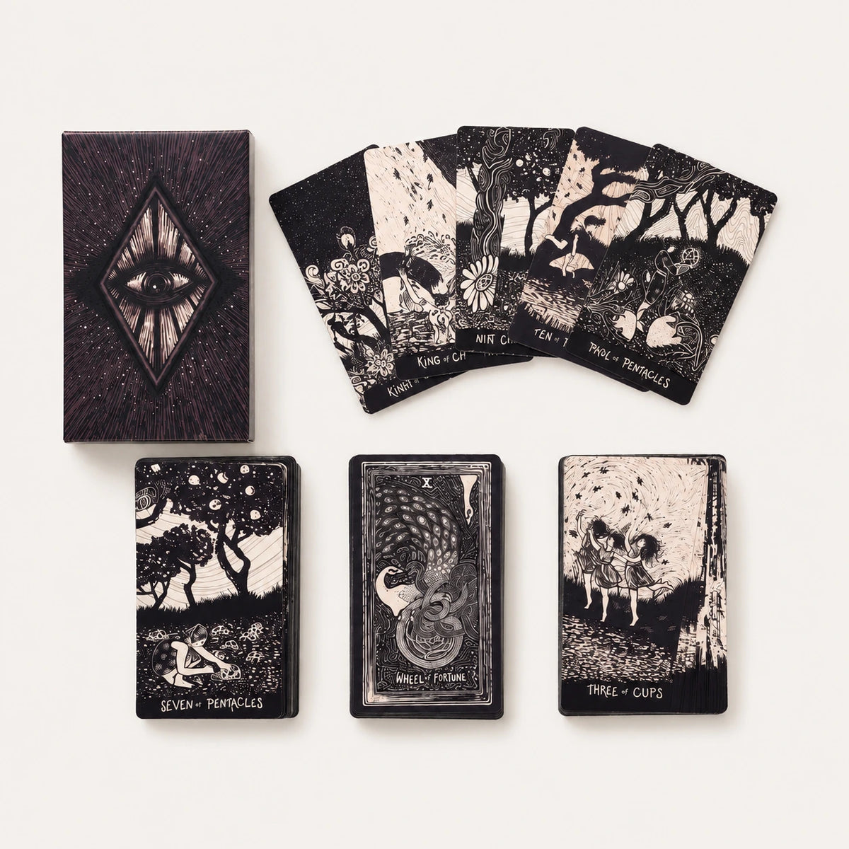 Moonveil Flare tarot cards, a 78-card English tarot deck, for divination and family card reading.