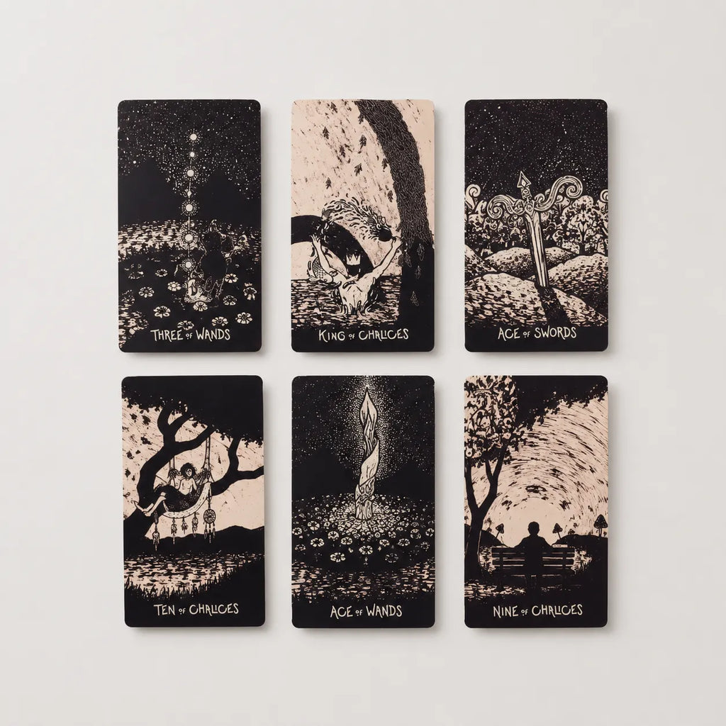 Moonveil Flare tarot cards, 78-card English divination deck for family readings, showing detailed artwork.