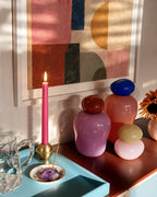 StillAura copper geometric candle holder, a modern table decoration and candlestick ornament.