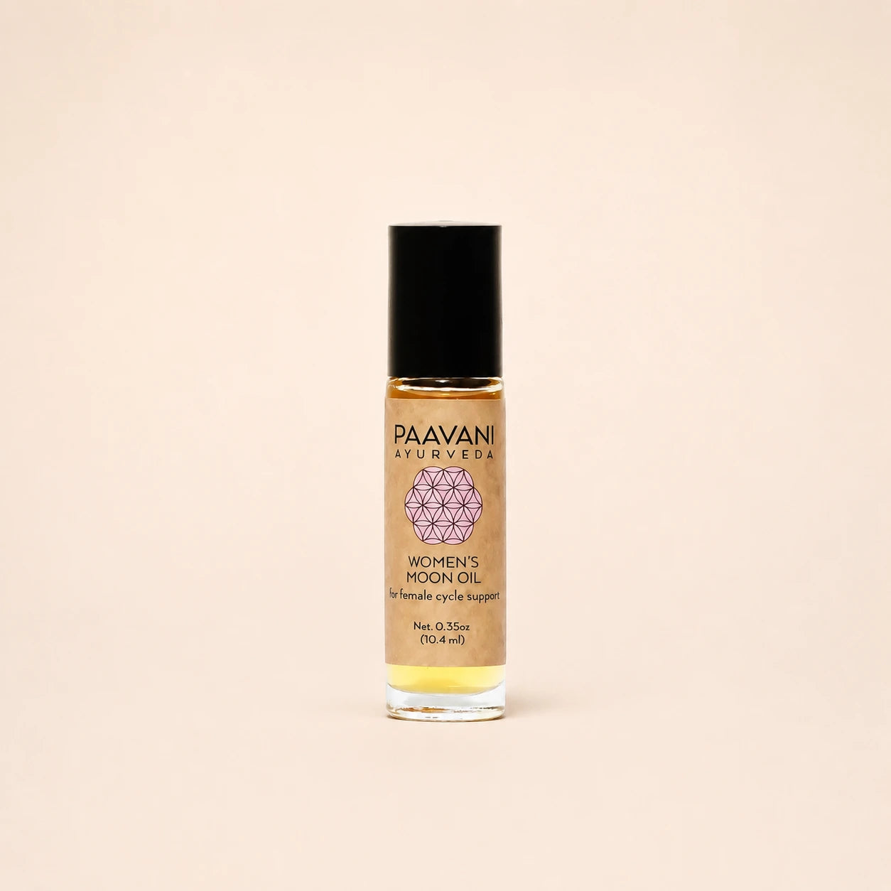 Paavani Ayurveda Women's Moon Oil 10ml glass rollerball bottle front view