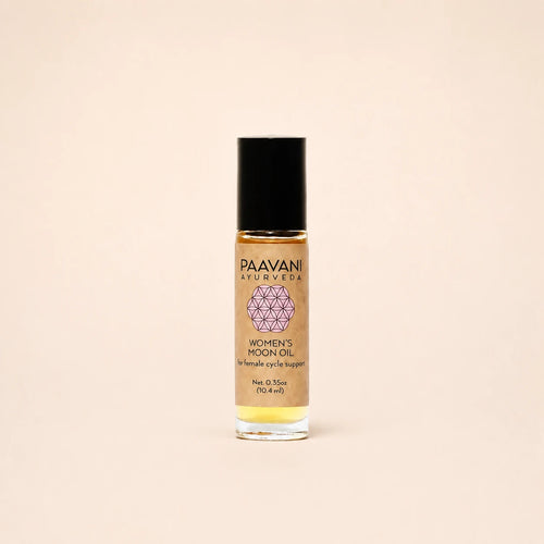 Paavani Ayurveda Women's Moon Oil 10ml glass rollerball bottle front view