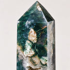 LumaStone green agate polished crystal column, a decorative ornament for home or office decor.