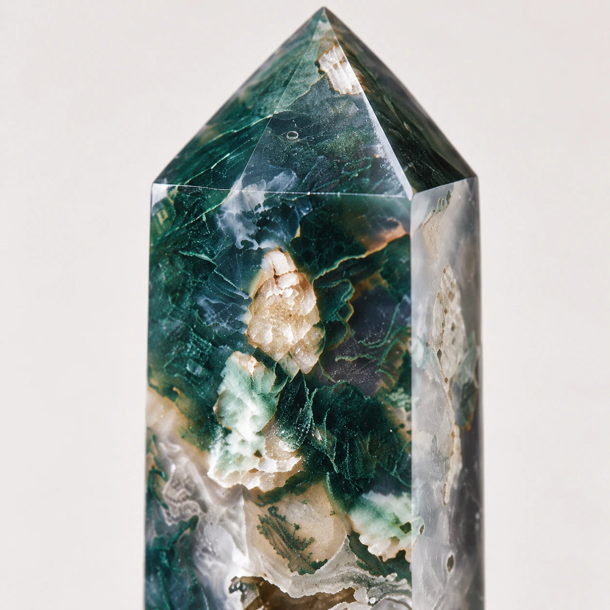 LumaStone green agate polished crystal column, a decorative ornament for home or office decor.