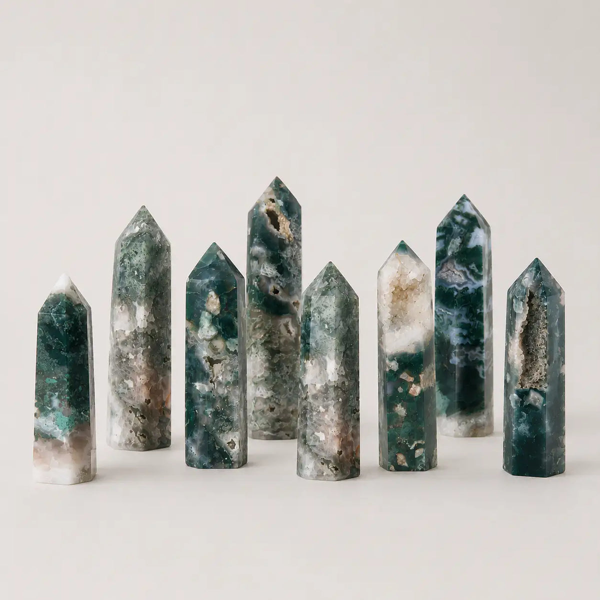 LumaStone green agate polished crystal column, a decorative crystal ornament for elegant home decor.