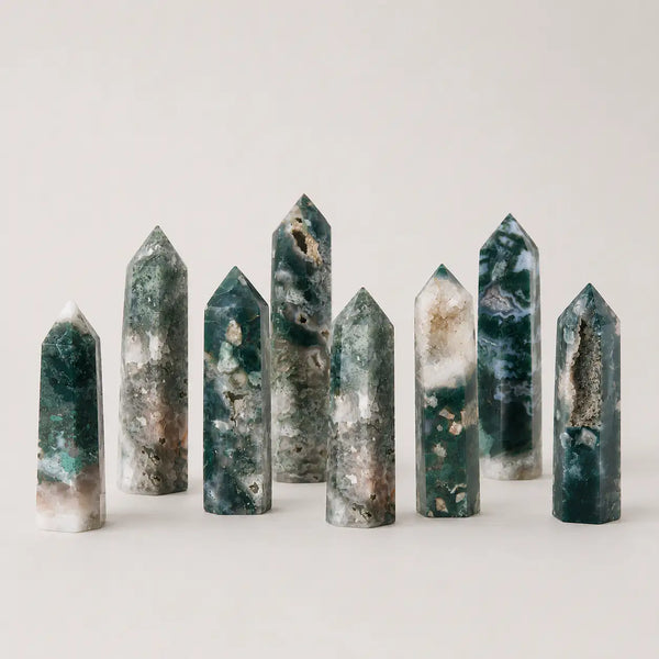 LumaStone green agate polished crystal column, a decorative crystal ornament for elegant home decor.