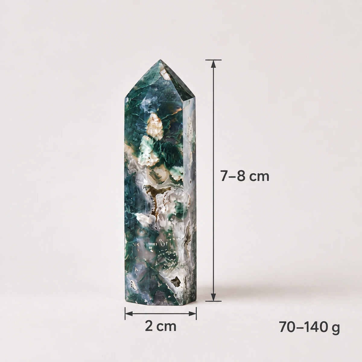 LumaStone green agate polished crystal column, a decorative crystal ornament ideal for crystal decor displays.