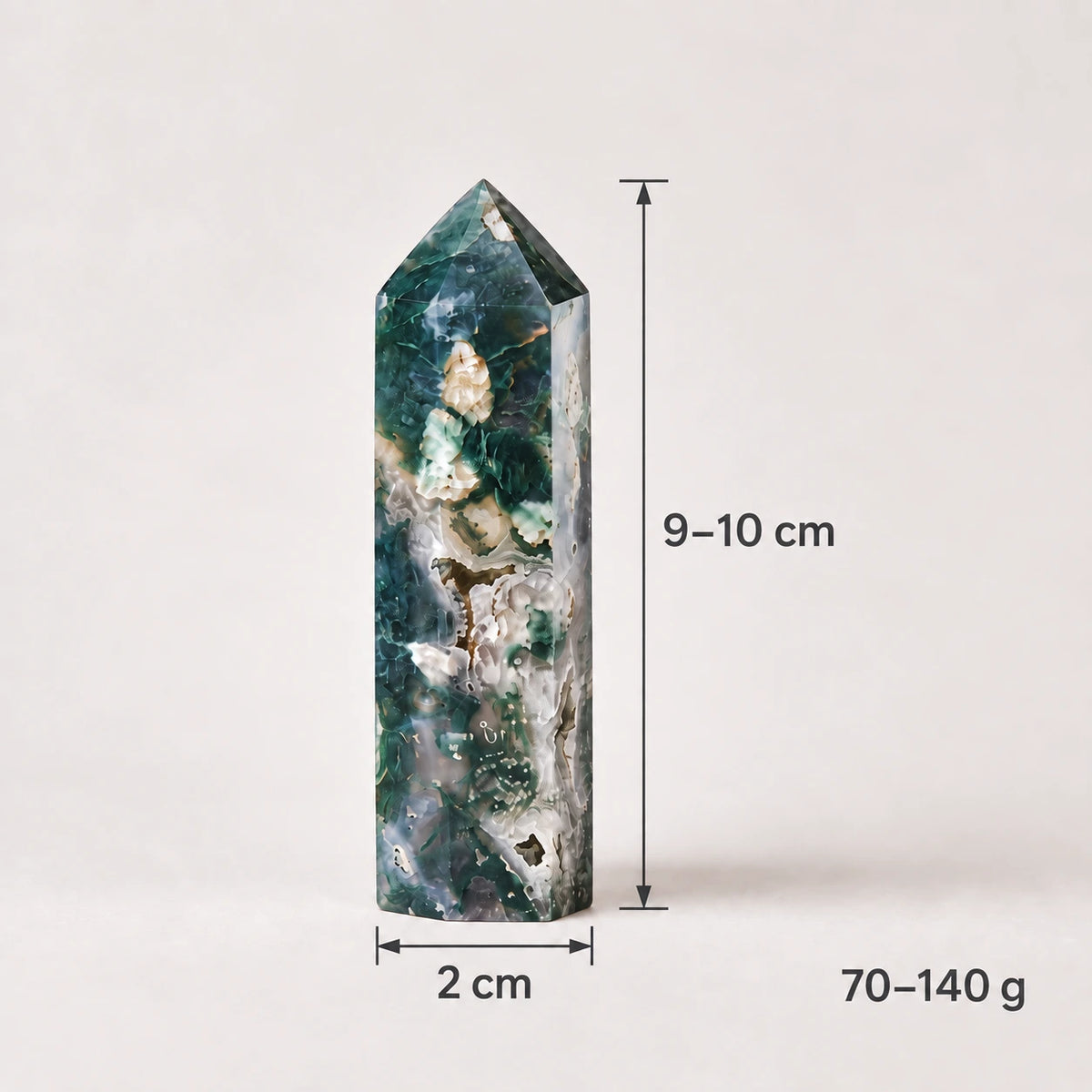 LumaStone green agate crystal column, polished, for elegant crystal decor and decorative ornament.