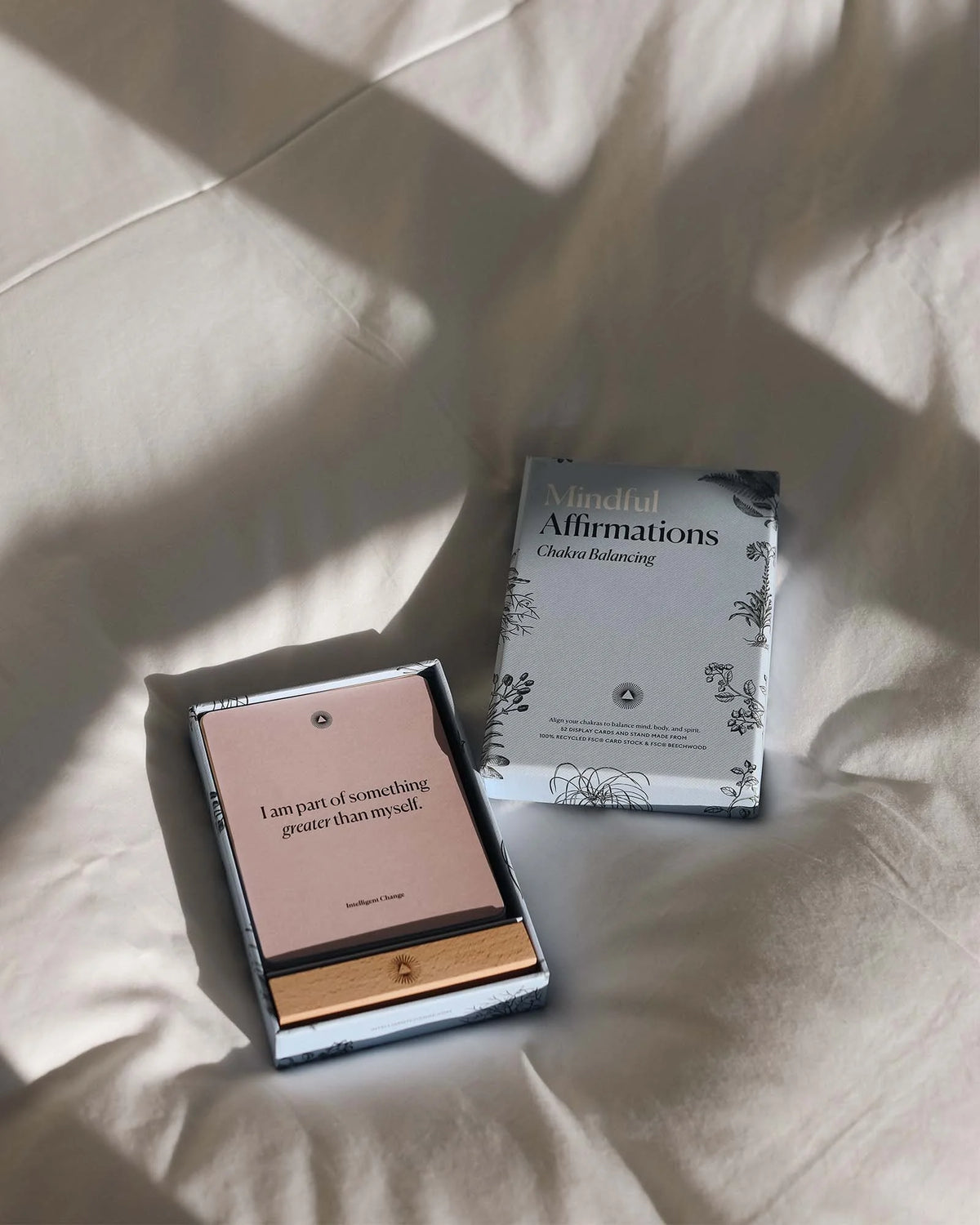 Chakra affirmation cards during a meditation practice