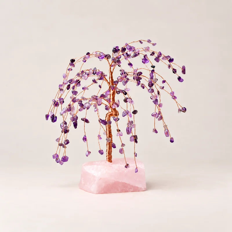 LumaStone crystal tree decor with pink crystal base - Amethyst