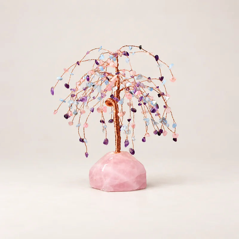 LumaStone crystal tree decor with pink crystal base - Pink blue amethyst