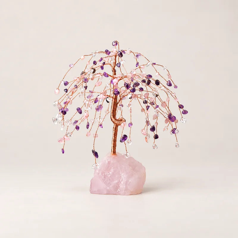 LumaStone crystal tree decor with pink crystal base - Pink Amethyst