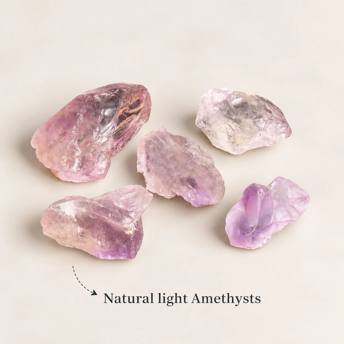 Natural light amethyst rough diffuser stones.