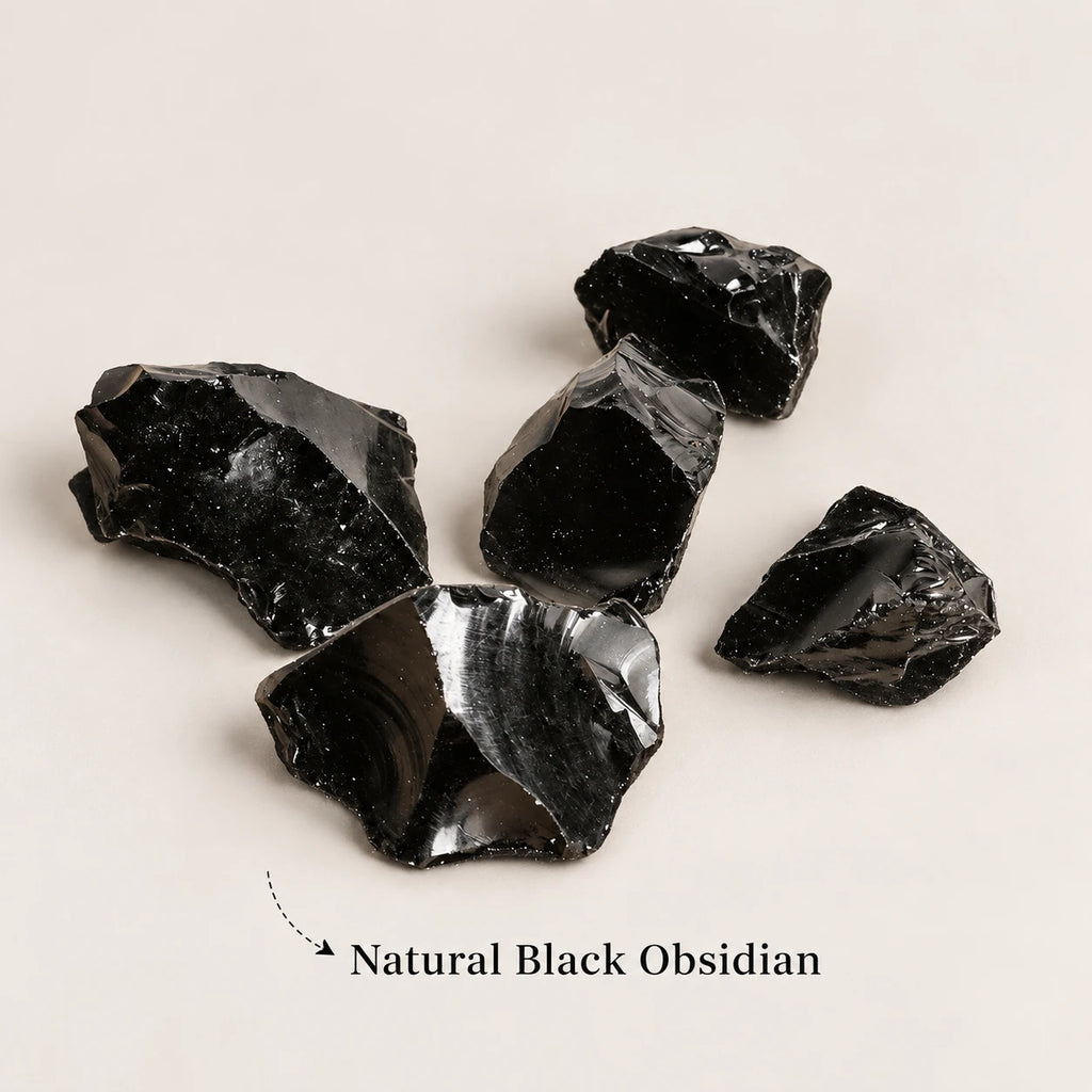 Natural black obsidian rough diffuser stones.