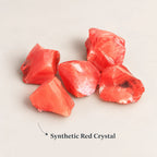 Synthetic red crystal rough diffuser stones.