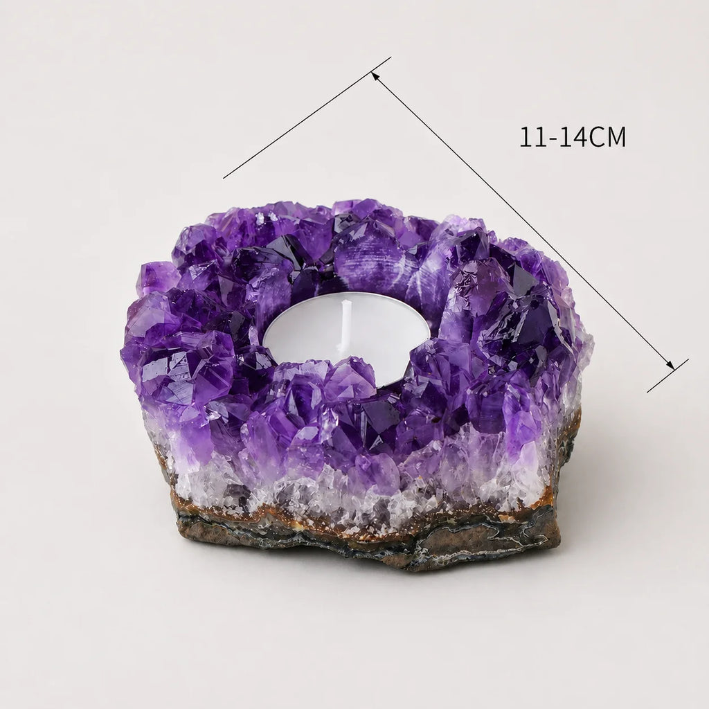 LumaStone natural amethyst candle holder, a beautiful purple crystal cluster decor for a single candle.