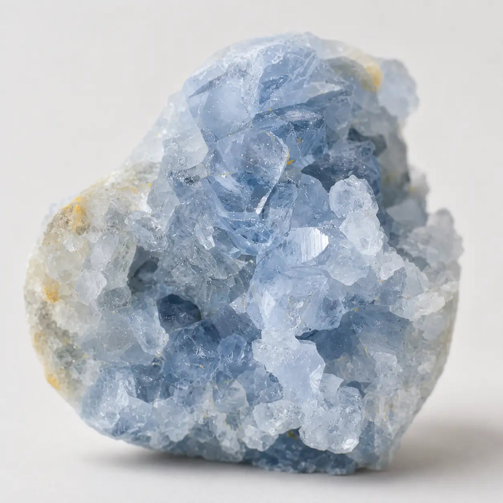 LumaStone original mineral crystal geometric decoration featuring beautiful natural cyan crystal formations.