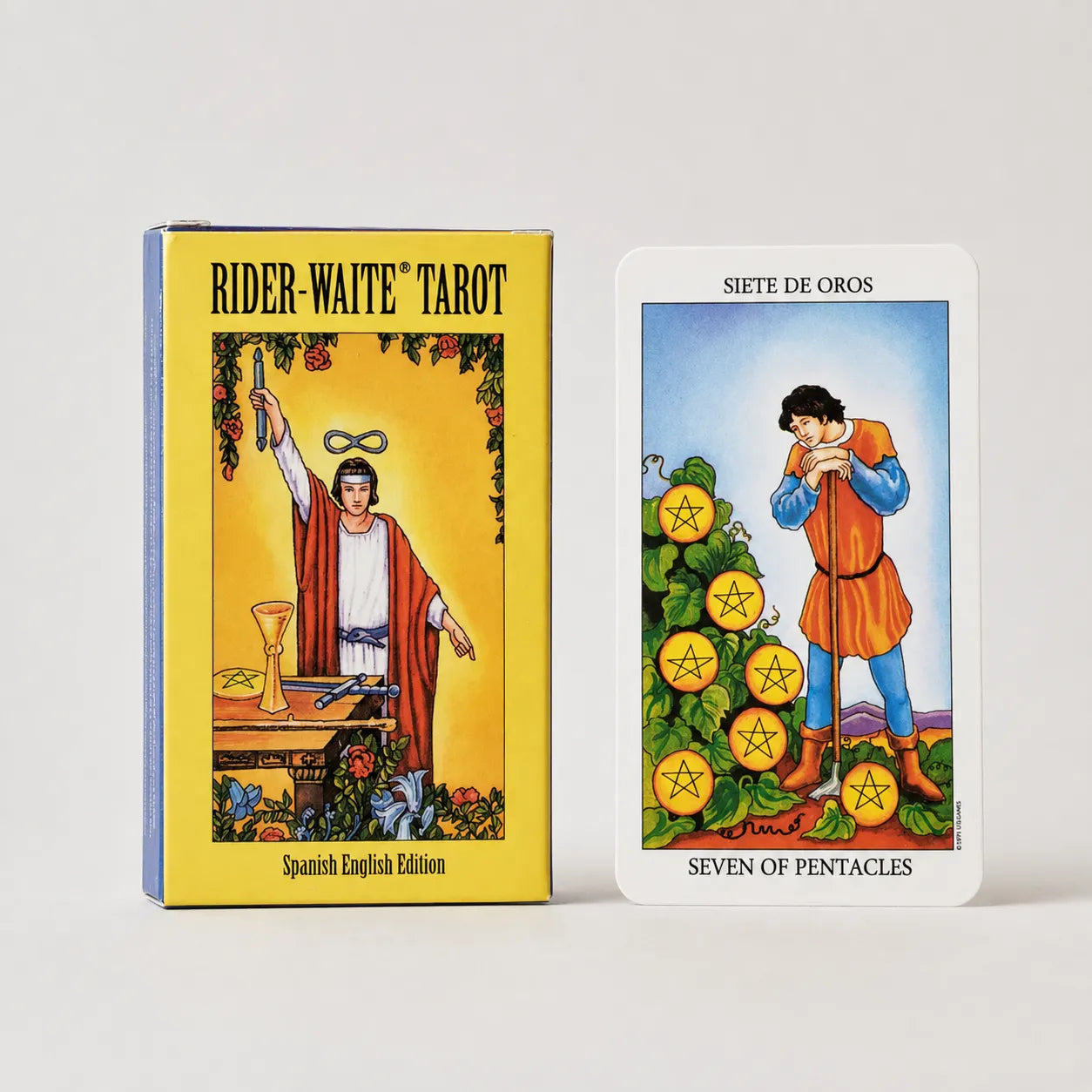 Moonveil Spanish Bilingual Knight Tarot, a blue 78-card divination deck for readings.