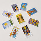 Moonveil Knight Tarot deck, blue design, 78 bilingual English/Spanish divination cards for spiritual reading.