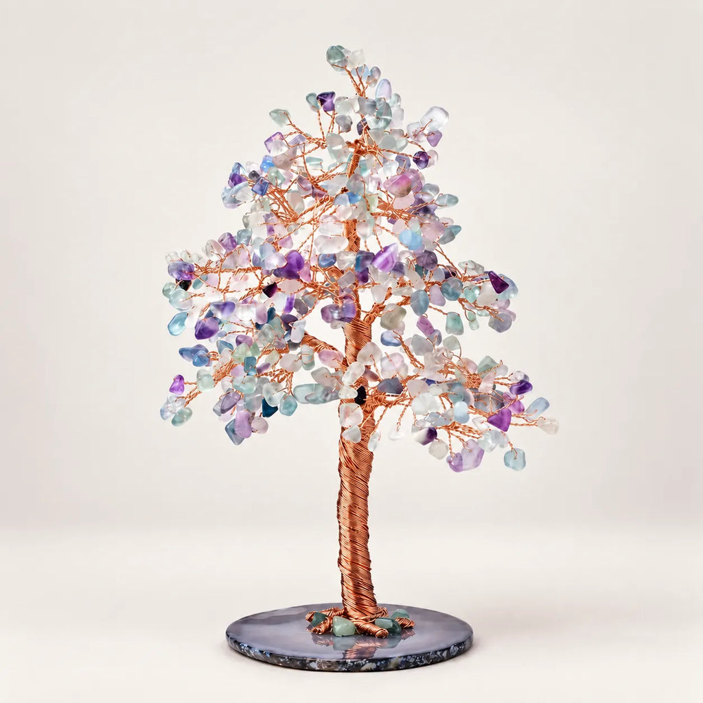 Natural Crystal Crushed Stone Fortune Tree Ornament — Fluorite